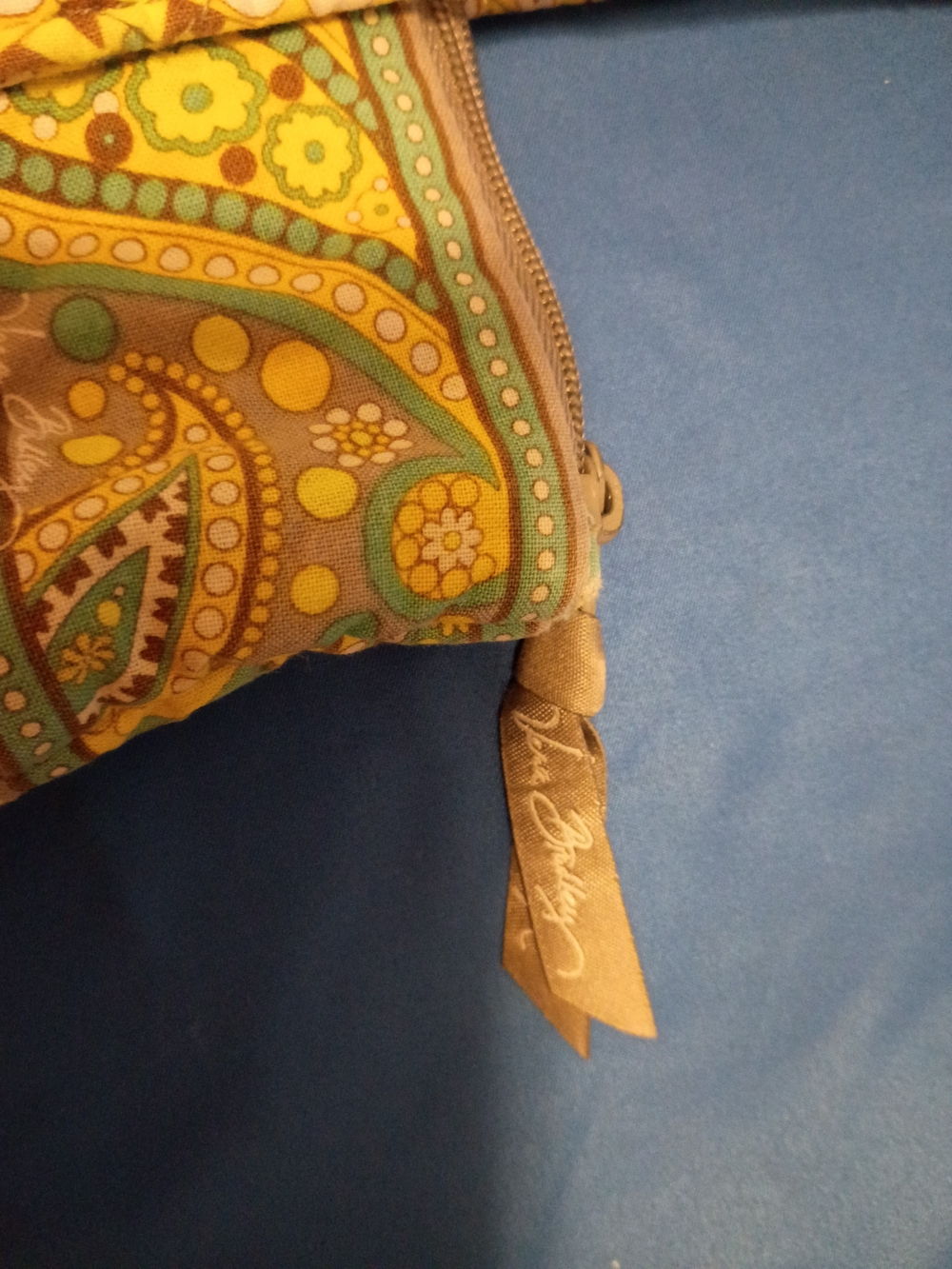 Vera Bradley Yellow Paisley Quilted Shoulder Bag with Aqua Accents - Picture 2 of 4